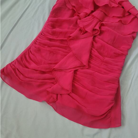 Y2k Express 100% Silk Ruched Ruffle Halter Top Size 2 Pink Barbie Fairy Coquette - Picture 3 of 11